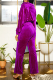 Rose Red Casual Zipper Turndown Collar Long Sleeve Jackets And Flare Leg Pants Formal Office Lady Two Pieces Velvet Trouser Sets