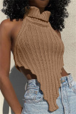 Black Sleeveless Backless High Neck Woolen Vest Halter Sweater