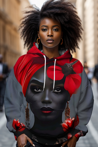 Red Casual Figure Print Long Sleeve Fall Winter Hooded Sweatshirt