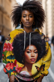 Red Casual Figure Print Long Sleeve Fall Winter Hooded Sweatshirt