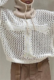 Apricot Casual Hollow Out O Neck Long Sleeve Beach Sweater