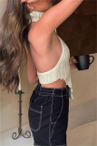 Black Sleeveless Backless High Neck Woolen Vest Halter Sweater