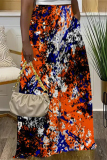 Colorful Casual Street Geometric Flowers Splashed ink Print Pocket Loose High Waist Wide Leg Pants
