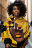 Blue Khaki Casual Figure Print Long Sleeve Fall Winter Hooded Sweatshirt
