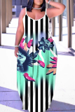 White Black Floral Print Backless Spaghetti Strap Floor Length Vacation Baggy Sundress Maxi Slip Dress
