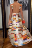 Multicolor Casual Graphics Print Backless Sleeveless O Neck Formal Evening Party Long Maxi Dresses