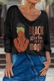 Brown Casual Graphics Print V Neck Long Sleeve Fall Winter Sweatshirt