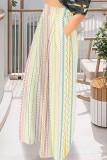 Colorful Casual Camouflage Stripe Print Pocket Loose High Waist Wide Leg Pants