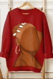 Brown Casual Figure Print O Neck Long Sleeve Fall Winter Sweatshirt