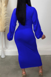 Red Casual Zipper Collar Long Sleeve Long Formal Party Evening Bodycon Maxi Dress