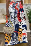 Colorful Casual Street Geometric Flowers Splashed ink Print Pocket Loose High Waist Wide Leg Pants