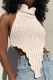 Black Sleeveless Backless High Neck Woolen Vest Halter Sweater