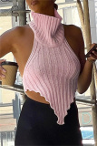 Black Sleeveless Backless High Neck Woolen Vest Halter Sweater