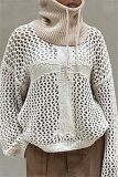 Apricot Casual Hollow Out O Neck Long Sleeve Beach Sweater
