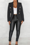 Yellow Street Buttons Turn-back Collar Long Sleeve Formal Office Lady Blazer Jackets