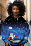 Dark Blue Casual Christmas Snowman Print Long Sleeve Fall Winter Hooded Sweatshirt