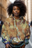 Yellow Casual Graphcis Snowman Print Long Sleeve Fall Winter Hooded Sweatshirt