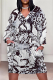 Multicolor Casual African Graphcis Print V Neck Long Sleeve Pokcets Vacation Loose Straight Fall Winter Midi Dress