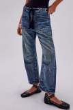 Dark Blue Casual Pocket Mid Waist Straight Leg Distressed Denim Jeans