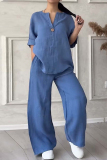 Light Pink Casual V Neck Long Sleeve Cotton Linen Blouse And Wide Leg Pants Vacation Two Pieces Trouser Sets