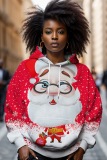 Dark Blue Casual Christmas Snowman Print Long Sleeve Fall Winter Hooded Sweatshirt