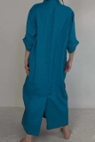 Green Casual Pocket Slit V Neck Half Sleeve Long Loose Vacation Cotton And Linen Maxi Dresses