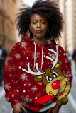 Dark Blue Casual Christmas Snowman Print Long Sleeve Fall Winter Hooded Sweatshirt