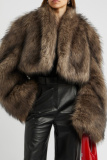White Casual Long Sleeve Cardigan Faux Mink Fur Crop Jacket