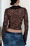 Black V Neck Long Sleeve See-Through Mesh Lace Cardigan Crop Tops