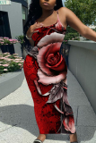 Black White Casual Floral Print Sleeveless Backless Spaghetti Strap Long Bodycon Maxi Slip Dress