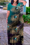 Black Orange Casual Graphics Print O Neck Short Sleeve Straignt T Shirt Maxi Dresses