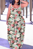 Dark Purple Floral Print U Neck Backless Spaghetti Strap Floor Length Vacation Baggy Sundress Slip Maxi Dress