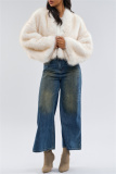 White Casual Long Sleeve Cardigan Faux Mink Fur Crop Jacket
