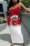 Red Casual Graphcis Print Sleeveless Backless Spaghetti Strap Long Bodycon Maxi Slip Dress