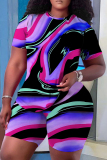 Rose Red Casual Floral Print O Neck Short Sleeve Oversize T Shirt And Shorts Set Sportwear Plus Size Two Piece Matching Set
