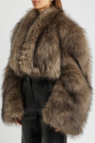 White Casual Long Sleeve Cardigan Faux Mink Fur Crop Jacket