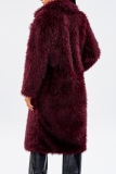 Claret Casual Turndown Collar Long Sleeve Longline Cardigan Wool Fur Coat