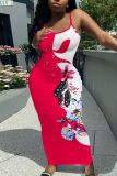 Black White Casual Floral Print Sleeveless Backless Spaghetti Strap Long Bodycon Maxi Slip Dress