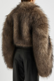 White Casual Long Sleeve Cardigan Faux Mink Fur Crop Jacket