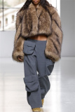 White Casual Long Sleeve Cardigan Faux Mink Fur Crop Jacket