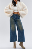 White Casual Long Sleeve Cardigan Faux Mink Fur Crop Jacket