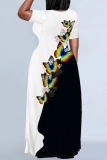 Reddish Brown Casual Graphics Print O Neck Short Sleeve Straignt T Shirt Maxi Dresses