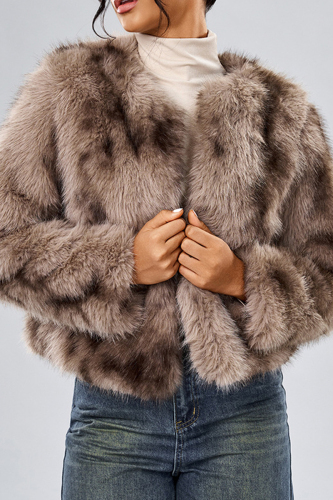 Light Brown Street Cardigan Collar Long Sleeve Fox Fur Jackets