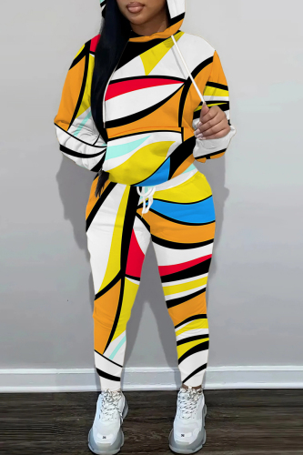 Green Graphcis Print Long Sleeve Hooded Sweatshirt And Drawstring Pants Sportwear Casual Two Pieces Sweatpant Set