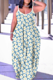 Dark Purple Floral Print U Neck Backless Spaghetti Strap Floor Length Vacation Baggy Sundress Slip Maxi Dress