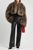 White Casual Long Sleeve Cardigan Faux Mink Fur Crop Jacket