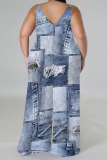 Blue Coffee Casual Boho Graphics Print V Neck Sleeveless Vacation Plus Size Wide Leg Cami Jumpsuits