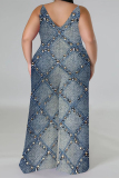 Blue Coffee Casual Boho Graphics Print V Neck Sleeveless Vacation Plus Size Wide Leg Cami Jumpsuits