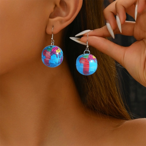 Blue Casual Hip-hop Globe Earrings
