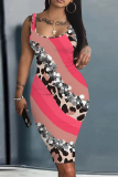 Off White Casual Leopard Gradient Print U Neck Sleeveless Vacation Bodycon Midi Tank Dress